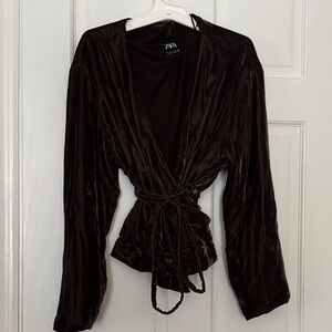 Zara Brown Wrap Blouse